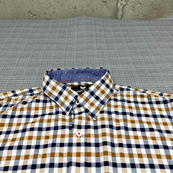 Butter Cloth Shirt Mens Large Blue Check‎ Contrasting Flip Cuff Lightweight - Picture 5 of 13